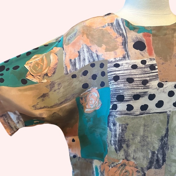 Vintage 80's coquette pastel blouse with roses and polka dots size medium - Picture 3 of 6